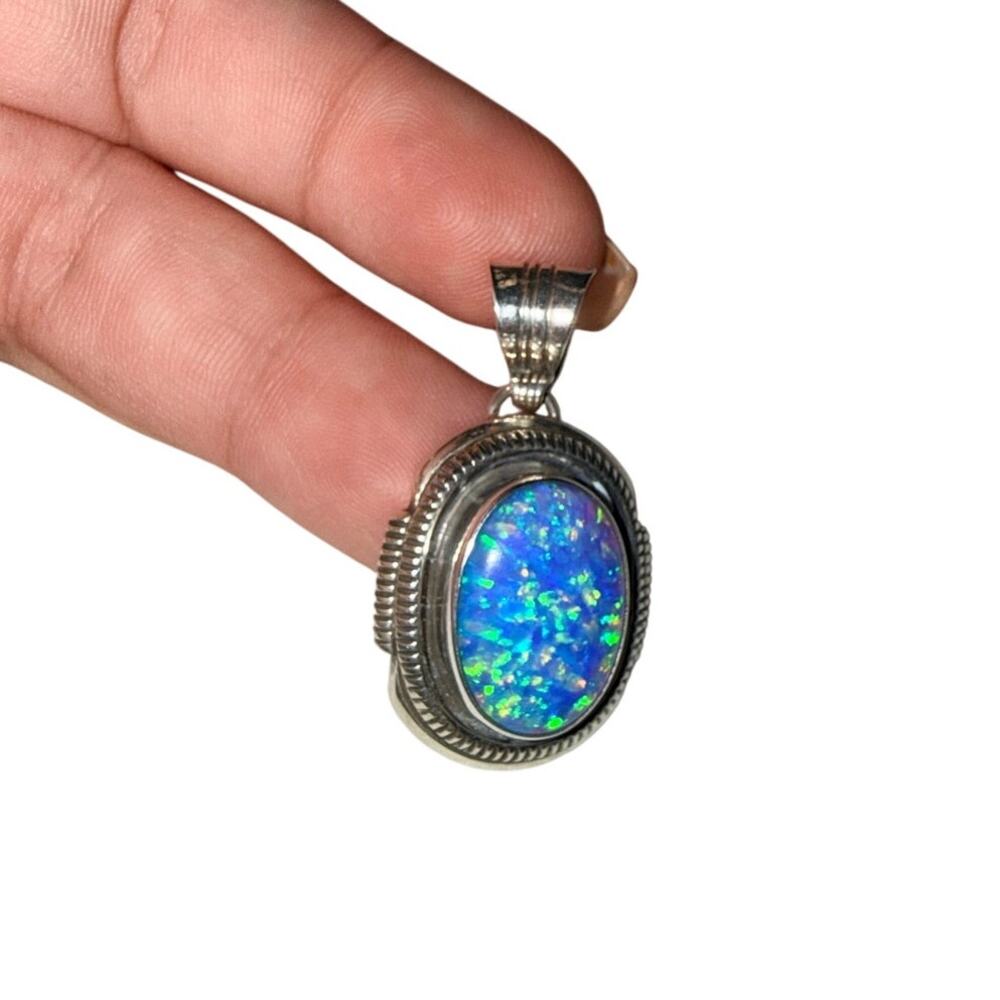Native Triple Opal Gemstone 925 Pendant Navajo - Picture 4 of 10
